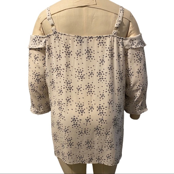 White Off the Shoulder Blouse with Black Floral Print - Picture 2 of 2